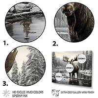 Designart "Brown White Moose Winter Majesty" Animals Wall Decor