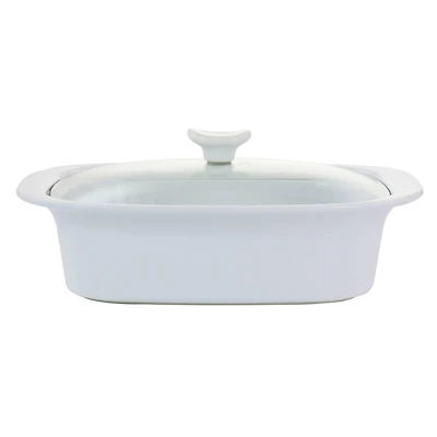 Gibson Elite® 2.7qt. White Ceramic Casserole with Glass Lid