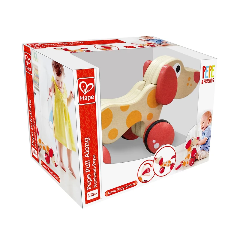 Hape Walk-A-Long Pepe the Puppy Wooden Toddler Pull Toy