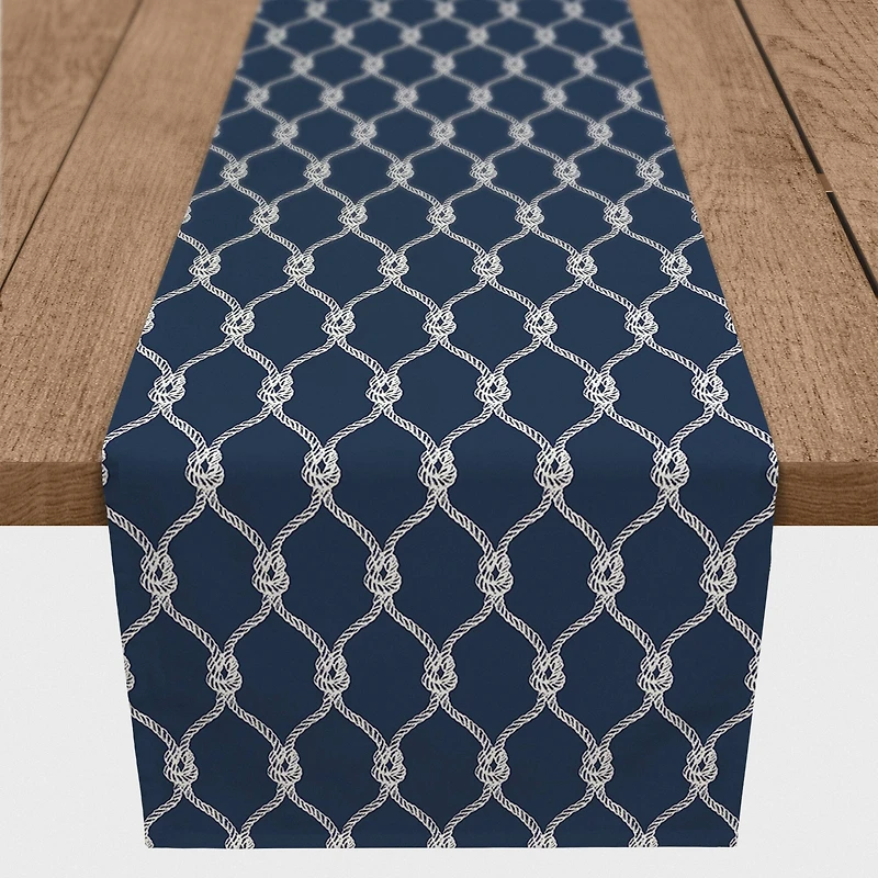 Navy Blue Nautical Knots Poly Twill Table Runner