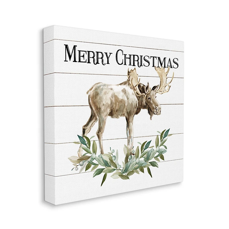 Stupell Industries Merry Christmas Moose Laurel Canvas Wall Art