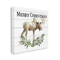 Stupell Industries Merry Christmas Moose Laurel Canvas Wall Art