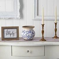 7" Tuscan Ceramic Blue Scroll Urn Vase