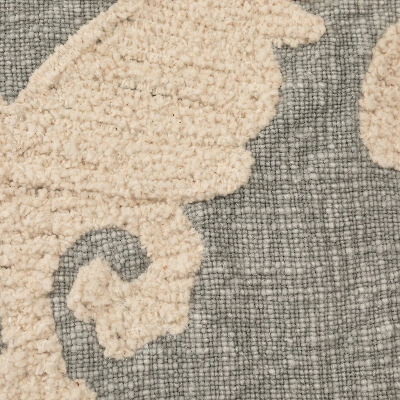 Hello Honey® Blue & Cream Damask Pattern Cotton Slub Tufted Pillow with Chambray Back