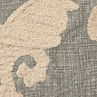 Hello Honey® Blue & Cream Damask Pattern Cotton Slub Tufted Pillow with Chambray Back