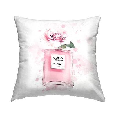 Stupell Industries Pink Flower Perfume Fashion Glam Design Throw Pillow 18" x 18"