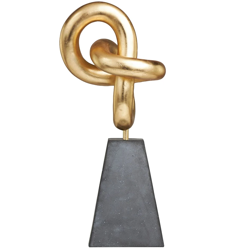 23.75" Gold Polystone Abstract Sculpture with Gray Pyramid Base