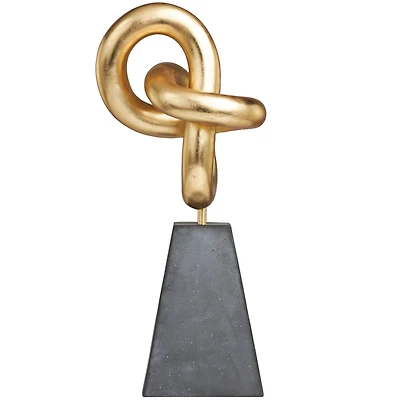 23.75" Gold Polystone Abstract Sculpture with Gray Pyramid Base