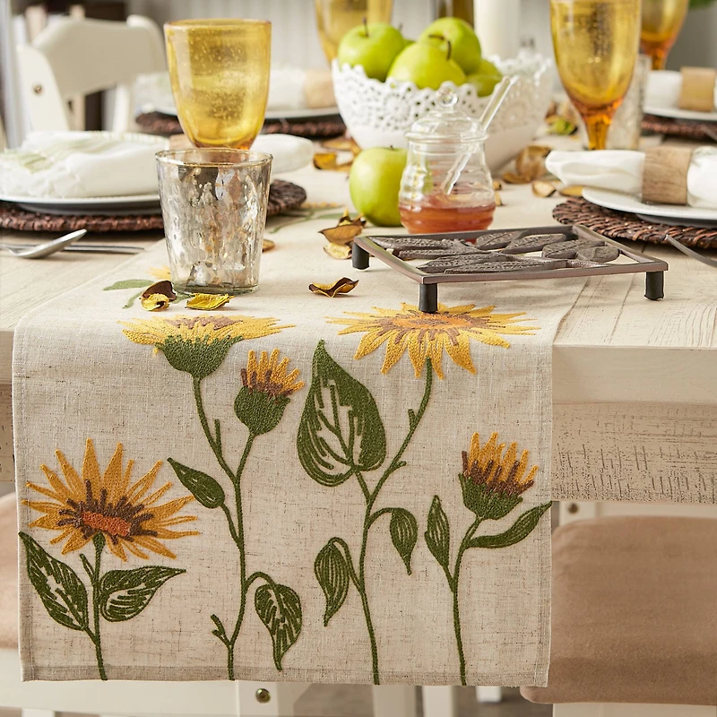 DII® 70" Sunflowers Embroidered Table Runner