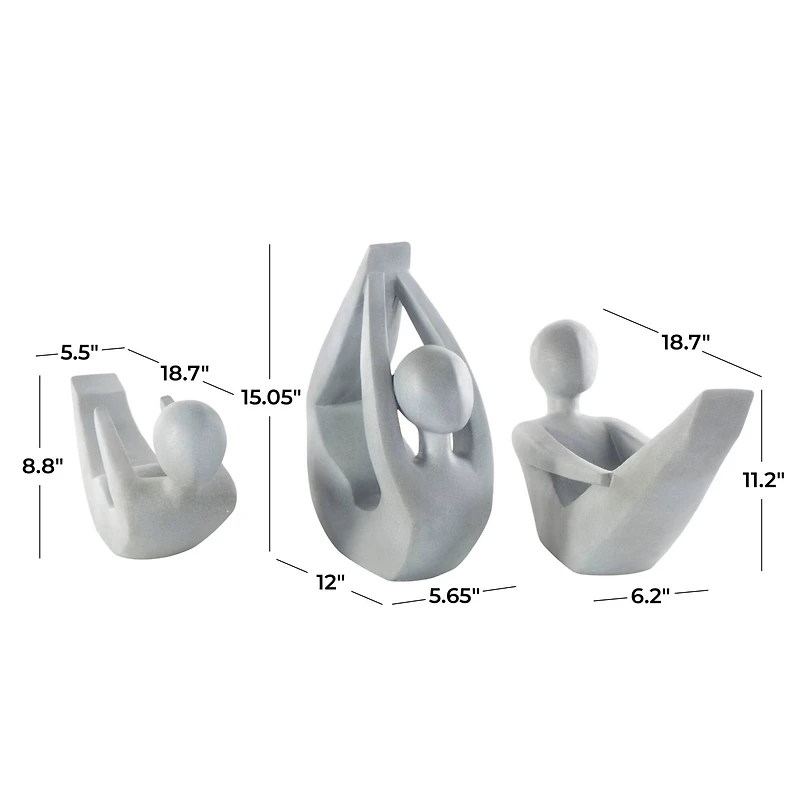 Gray Abstract Yoga Poses Garden Sculpture Set