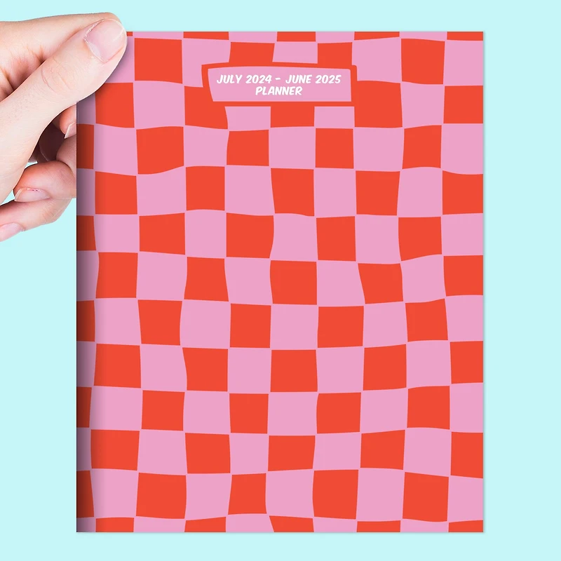 TF Publishing 2024-2025 Medium Checkered Pink & Red Monthly Planner