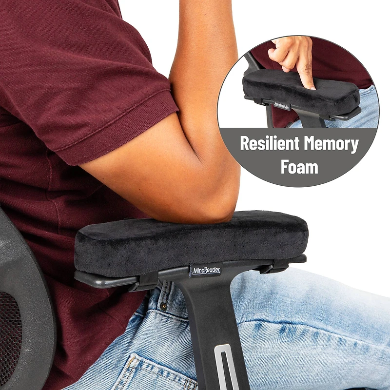 Mind Reader Air-Cloud Memory Foam Armrest Pads, Office & Gaming Chair Arm Rests, Elbow Support with Washable Cover, Black