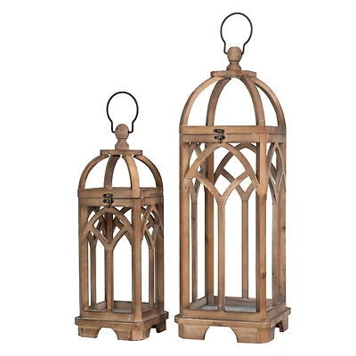 Glitzhome® Farmhouse Natural Wooden Church Window Frame Lanterns, 2ct.