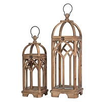 Glitzhome® Farmhouse Natural Wooden Church Window Frame Lanterns, 2ct.