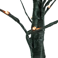 24" LED Lighted Black Weeping Halloween Twig Tree, Orange Lights