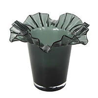 Green Glass Floral Tulip Inspired Ombre Vase with Wavy Opening