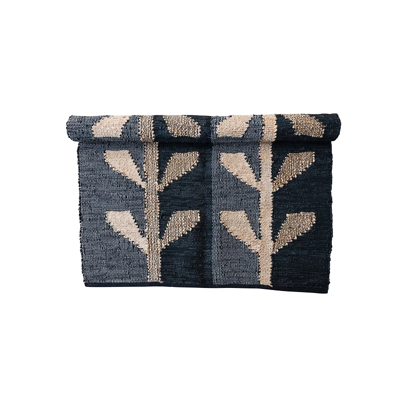 Hello Honey® 4ft. x 6ft. Black & Natural Woven Jute, Leather & Cotton Chindi Rug