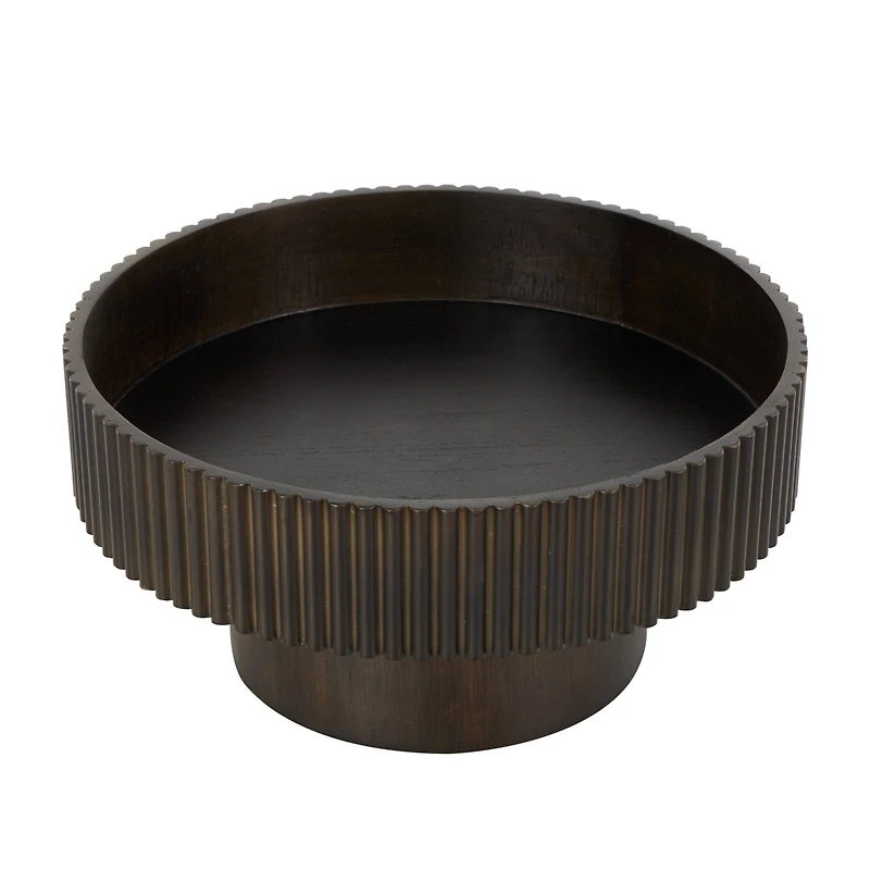 14" Wood Ribbed Decorative Bowl with Elevated Base