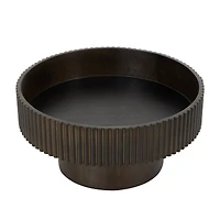 14" Wood Ribbed Decorative Bowl with Elevated Base