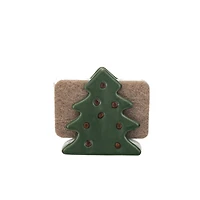Hello Honey® 4" Green & Brown Stoneware Christmas Tree Shaped Sponge Holders with Sponge & Reactive Glaze, 2ct.