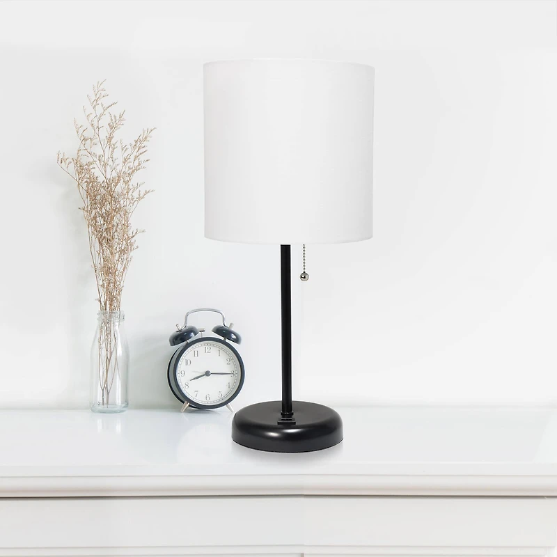 LimeLights White Shade Stick Lamps with USB Charging Port