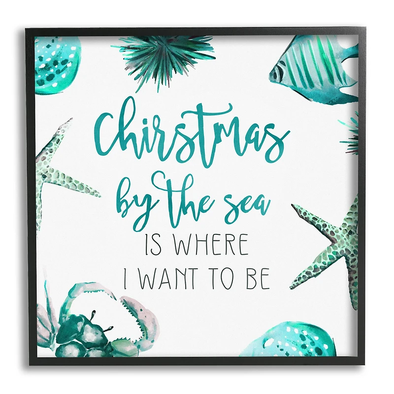 Stupell Industries Christmas By The Sea Phrase Framed Giclee Art