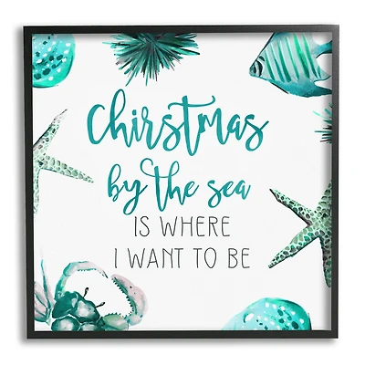 Stupell Industries Christmas By The Sea Phrase Framed Giclee Art