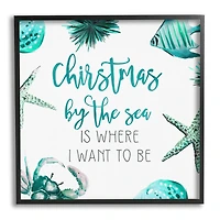 Stupell Industries Christmas By The Sea Phrase Framed Giclee Art