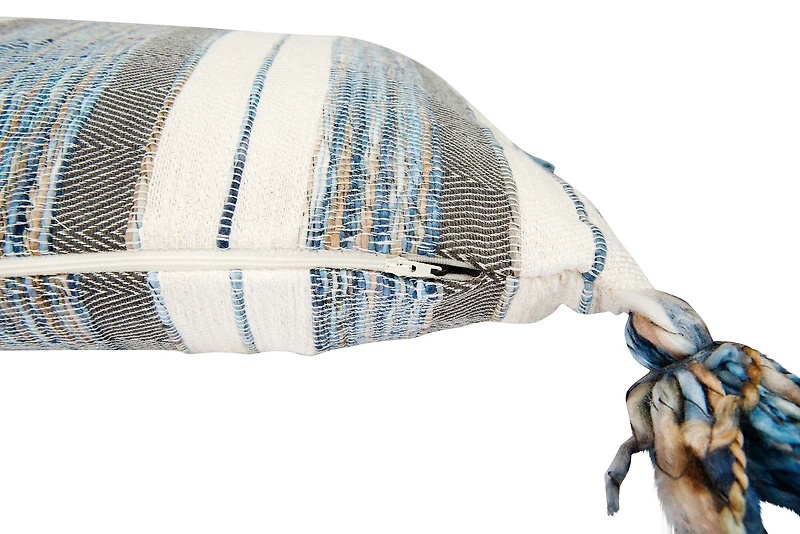Hello Honey® Blue, Gray & Cream Striped Lumbar Pillow with Tassels