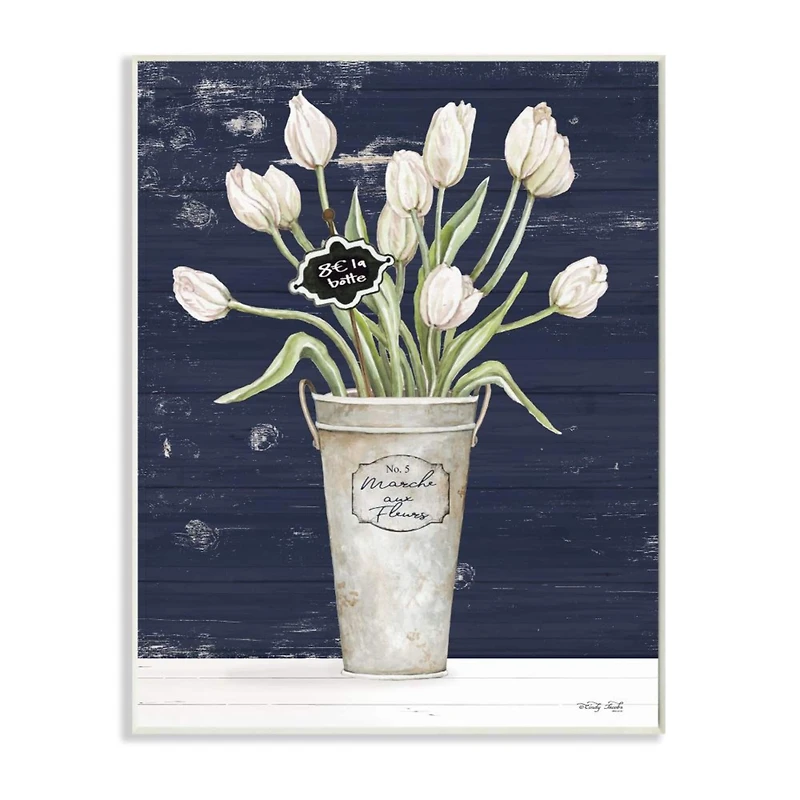 Stupell Industries Charming White Tulip Bouquet over Rustic Blue Wood Wall Plaque