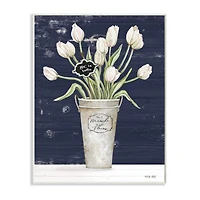 Stupell Industries Charming White Tulip Bouquet over Rustic Blue Wood Wall Plaque