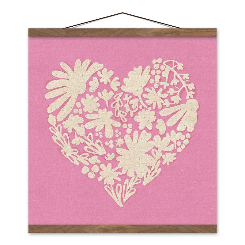 Floral Heart 16" x 16" Teak Hanging Canvas