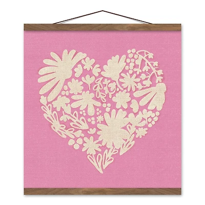Floral Heart 16" x 16" Teak Hanging Canvas
