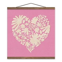 Floral Heart 16" x 16" Teak Hanging Canvas
