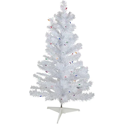 3ft. Pre-Lit White Iridescent Pine Artificial Christmas Tree, Multicolor Lights