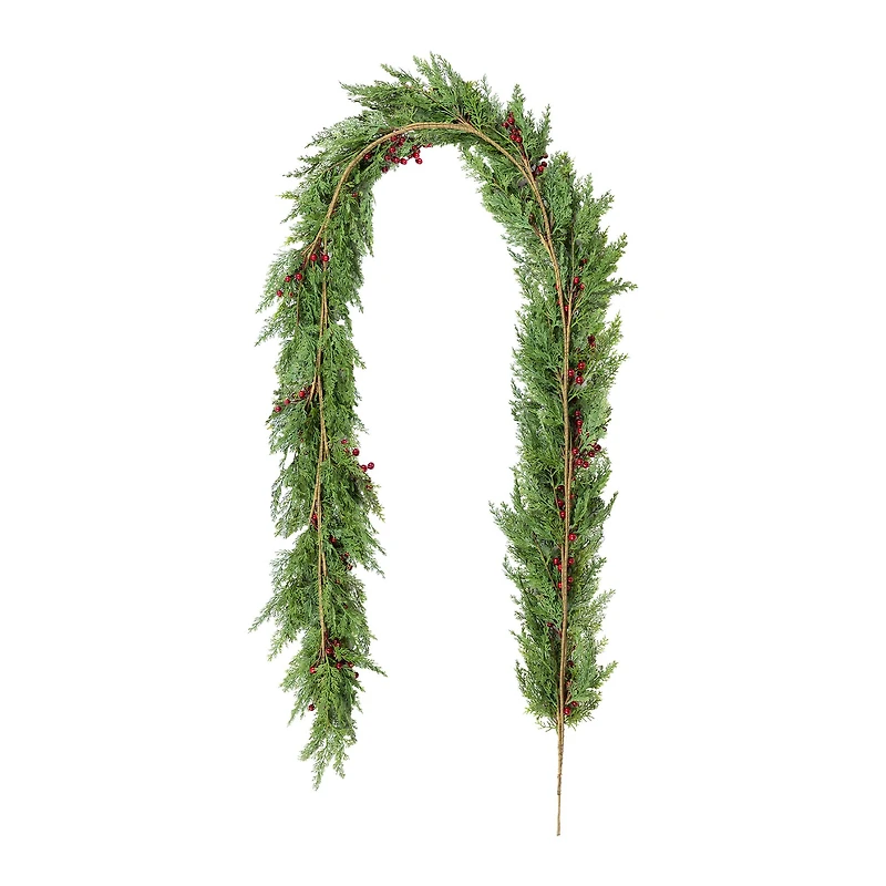 Glitzhome® 9ft Christmas Greenery PE Cedar Garland with Red Berries