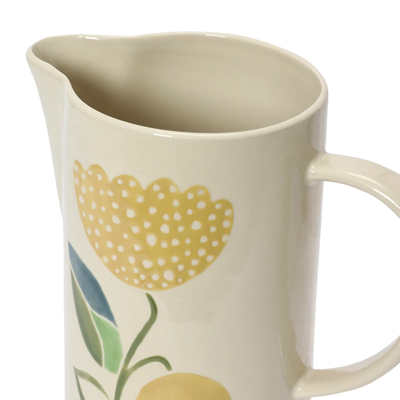 Hello Honey® 48oz. Oval Hand Painted Wax Relief Flowers Stoneware Pitcher