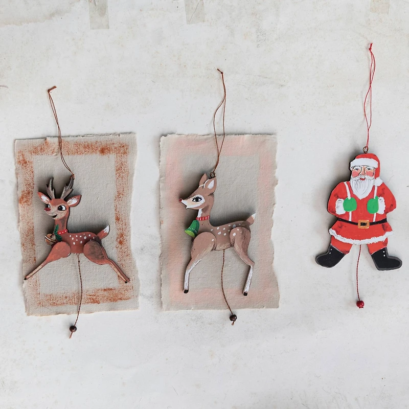 Hello Honey® 5.5" Wood & Recycled Paper Santa Pull Ornament