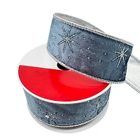 1.5" x 30ft. Silver Starburst on Blue Wired Velvet Ribbon by Celebrate It®