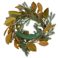 24" Warm White LED Magnolia Mix Pine Wreath
