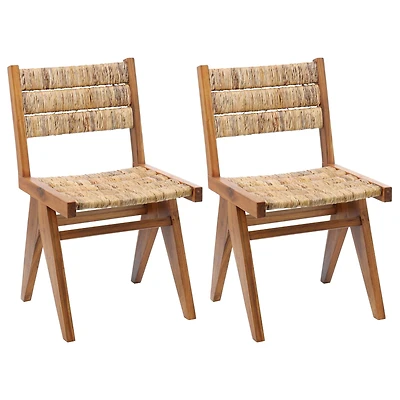 3ft. Light Brown Teak Wood Mid-Century Accent Chairs, 2ct.