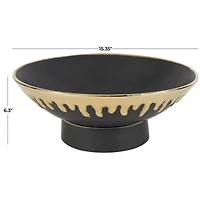 CosmoLiving by Cosmopolitan 15.25" Abstract Black with Gold Melting Drips Ceramic Decorative Bowl