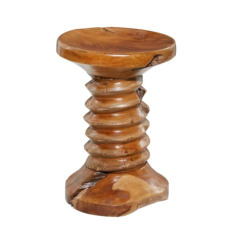 19" Brown Teak Wood Rustic Stool