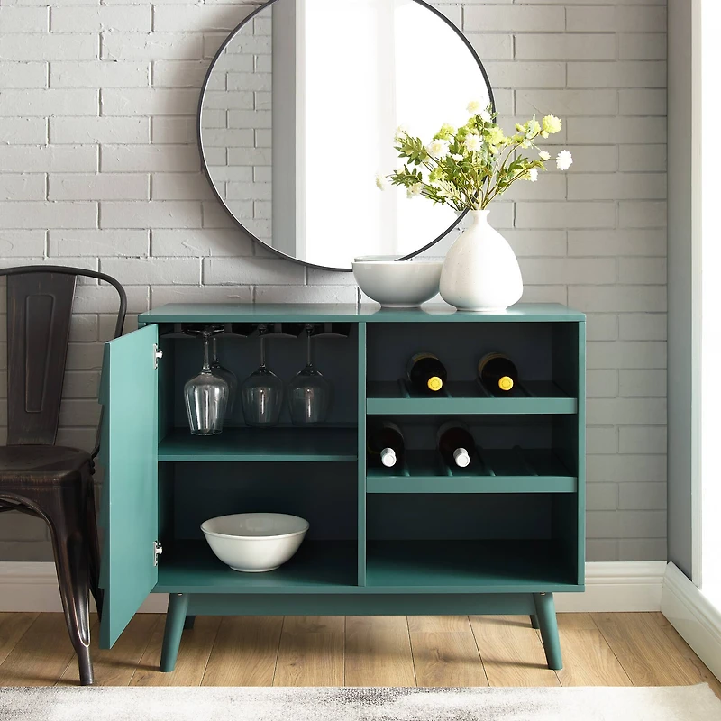 Walker Edison 36" Dark Teal Louvered Door Bar Cabinet