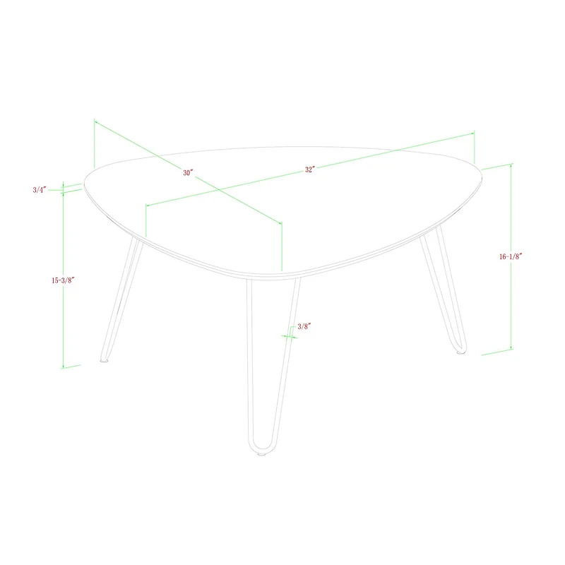 Walnut Guitar Pick Hairpin Leg Mid Century Modern Wood Coffee Table