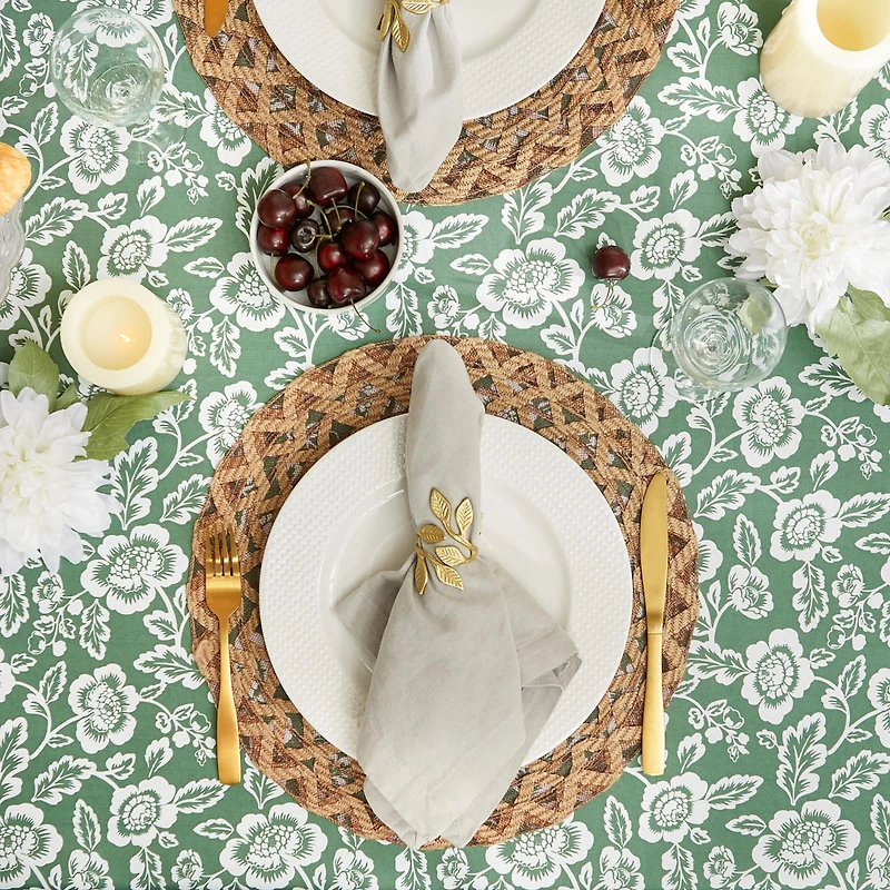 Artichoke Green Floral Print Outdoor Tablecloth