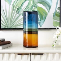 11" Blue & Yellow Ombre Cylinder Glass Vase
