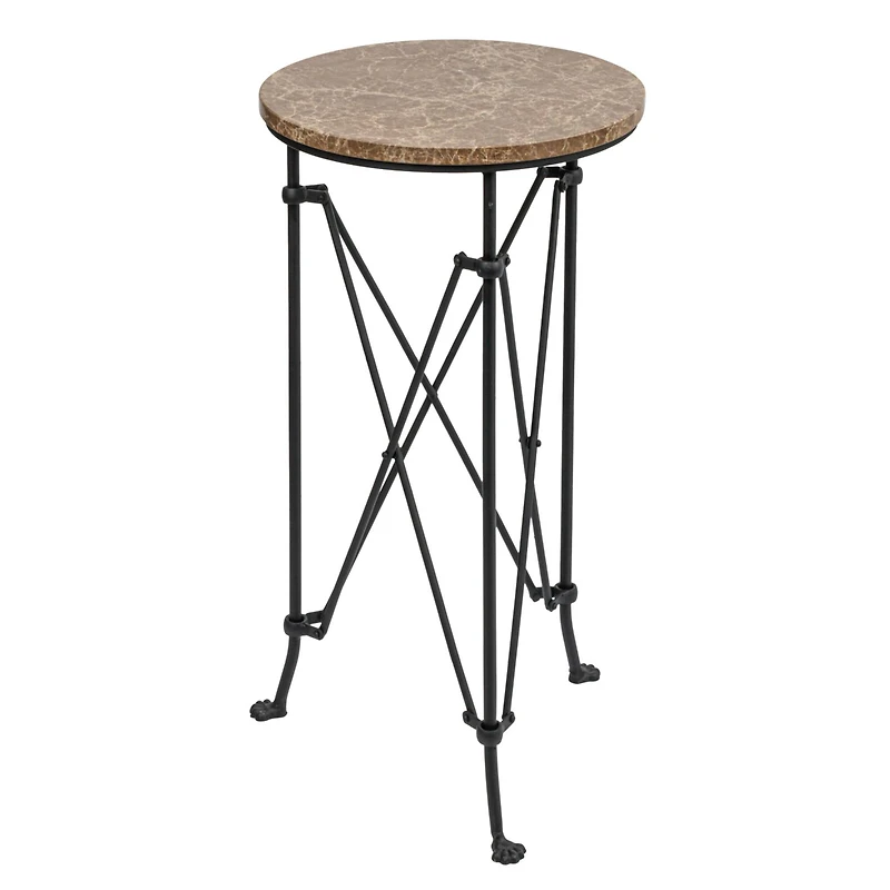 Hello Honey® 2ft. Tan Marble Top Modern Round Metal Accent Table