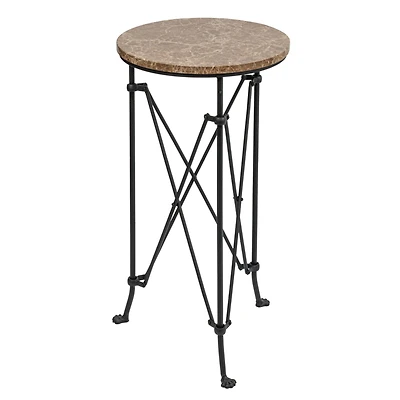 Hello Honey® 2ft. Tan Marble Top Modern Round Metal Accent Table
