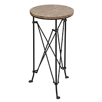 Hello Honey® 2ft. Tan Marble Top Modern Round Metal Accent Table